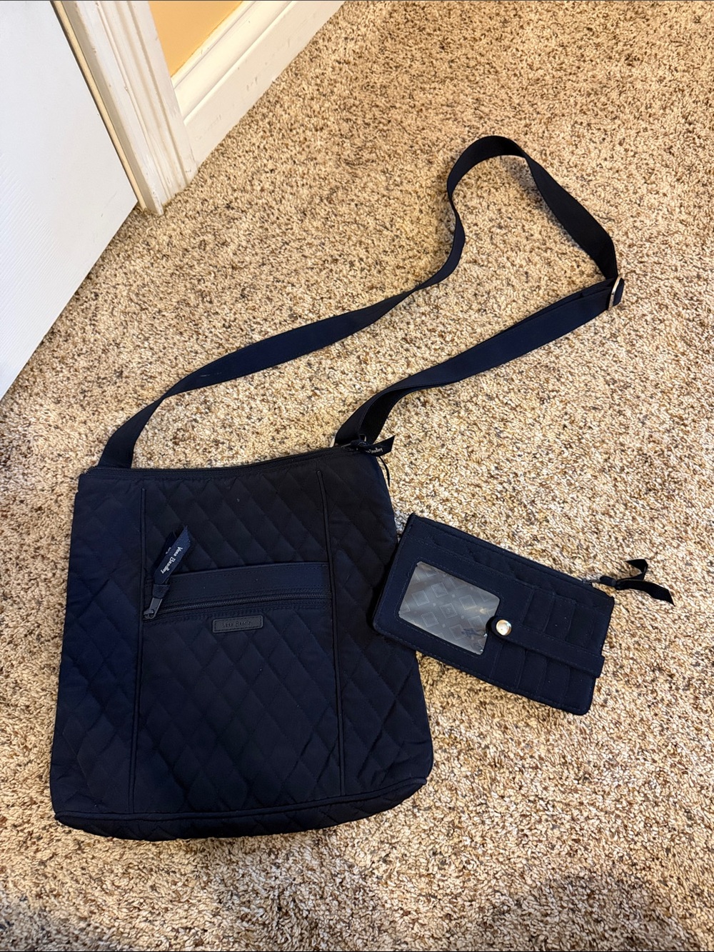 Vera Bradley Quilted Black Crossbody Bag with Card Wallet